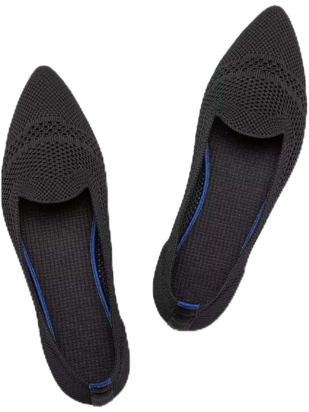 Frank Mully Women's Black Rubber Knit Pointy Toe Slip On Loafers Classic Flats